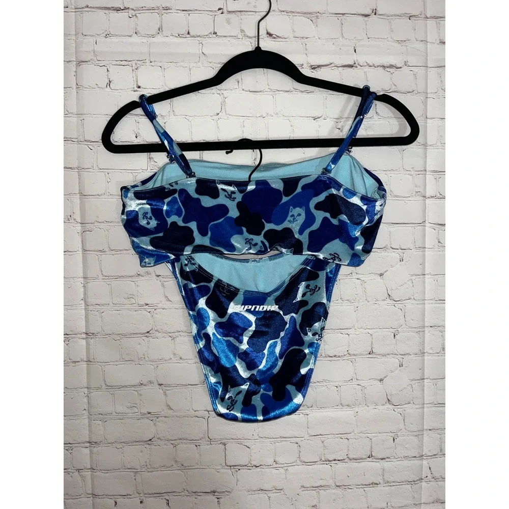 Ripndip Blue Camo‎ Lord Nermal Velvet Bikini Set Bandeau High Cut Women Small